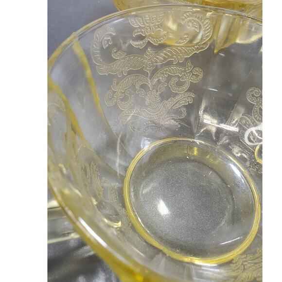 FEDERAL MADRID AMBER YELLOW DEPRESSION GLASS 4 3/4" Soup Bowl Handles, Set of 2 - Picture 7 of 8